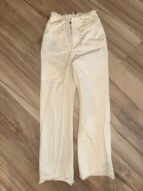 WHAT WE WORE -High-Waist Cream Fringe Hem Jeans